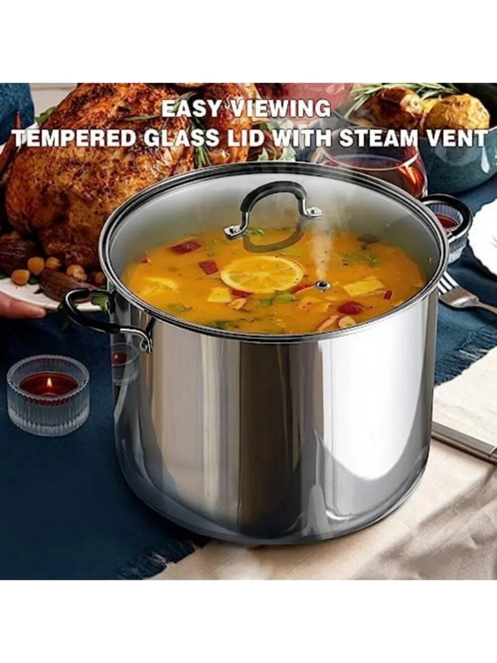 8 Quart Stainless Steel Stock Pot with Lid - Durable, Heavy-Duty Cooking